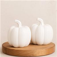 Country Living Set of 2 Tall White Ceramic Pumpkin Ornaments