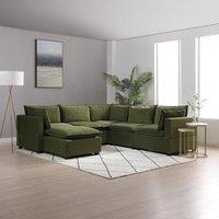 Moda Corner Modular Sofa with Chaise, Olive Velvet Green