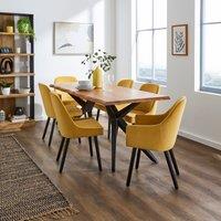 Oadby Rectangular Dining Table with Eddie Old Gold Velvet Dining & Carver Chairs