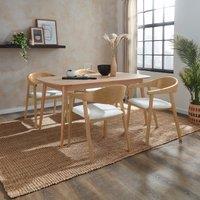 Karla Rectangular Extendable Dining Table with Oskar Natural Stained Ivory Boucle Dining Chairs