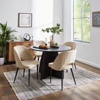 Effy Round Dining Table with 4 Lillia Ivory Boucle Dining Chairs