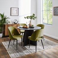 Effy Round Dining Table with 4 Lillia Olive Velvet Dining Chairs