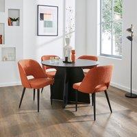 Effy Round Dining Table with 4 Lillia Orange Umber Boucle Dining Chairs