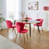 Sylvia Oval Dining Table with 4 Kendall Magenta Velvet Dining Chairs