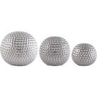 Set of 3 Silver Ceramic Dimpled Spheres Silver