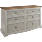 Corona Wide 6 Drawer Chest, Pine Brown