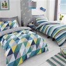 Geo Green Duvet Cover and Pillowcase Twin Pack Set Green / Grey