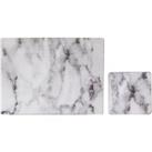 Set of 4 White Marble Effect Placemats & Coasters White