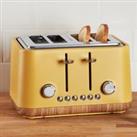 Contemporary 4 Slice Ochre Yellow Toaster Yellow, Brown and Silver
