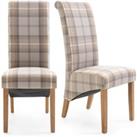Chester Set of 2 Dining Chairs, Woven Check Fabric Brown and White
