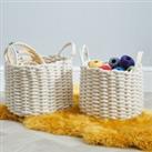 Set of 2 Round Knitted Cream Storage Baskets Off-White