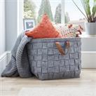 Grey Felt Storage Basket with Leather Handle Grey
