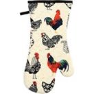 Rooster Single Oven Glove Off White, Blue and Red