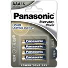 Pack of 4 Panasonic Everyday AAA Batteries Black