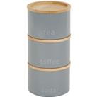 Set of 3 Grey Metal Stacking Canisters Grey