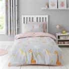 Party Animals Grey Duvet Cover and Pillowcase Set Grey, Pink and Yellow