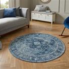 Mila Traditional Round Rug Blue and White