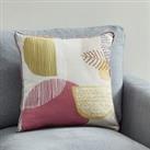 Modern Leaves Abstract Cushion White, Pink and Yellow