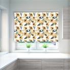Floral and Leaf Ochre Blackout Roller Blind Yellow, Blue and White