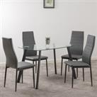 Abbey Rectangular Glass Top Dining Table with 4 Chairs Grey