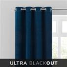 Isla Midnight Blue Thermal Ultra Blackout Eyelet Curtains Blue