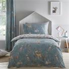 Woodlands 100% Cotton Reversible Duvet Cover and Pillowcase Set Blue, Brown and White