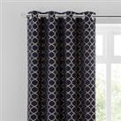 Chenille Ogee Navy Eyelet Curtains Pink
