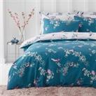 Beautiful Birds Teal Duvet Cover and Pillowcase Set Green/Pink/White