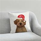 Cockapoo Christmas Hat Cushion White, Brown and Red