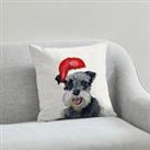 Schnauzer Christmas Hat Cushion White, Grey and Red