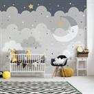 Floating Clouds Mural Grey/White