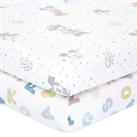 Mickey Alphabet Letters Pack of 2 100% Cotton Fitted Sheets White