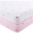 Unicorn Stars Pack of 2 Fitted Sheets Pink/Blue/White
