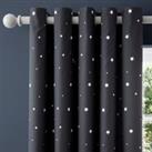 Black Outer Space Stars Thermal Blackout Eyelet Curtains Black/White