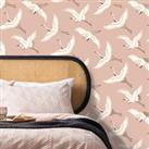 Flying Cranes Blush Wallpaper Blush/White