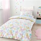 Rainbow Hearts Duvet Cover and Pillowcase Set White/Pink
