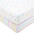 Pack of 2 Rainbow Hearts Fitted Sheets White/Pink