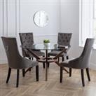 Chelsea 6 Seater Round Glass Top Dining Table Brown