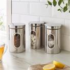 Set of 3 Metal Storage Canisters Silver