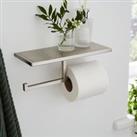 London Toilet Roll Holder and Shelf Brushed Chrome Silver