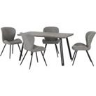 Quebec Wave Rectangular Dining Table with 4 Chairs, Grey Concrete Effect Grey