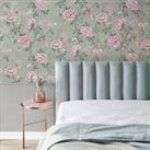 Akina Floral Sage Wallpaper Pink/Green