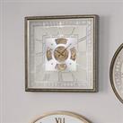 Antique Gold Wood & Mirror Square Working Cog Wall Clock 60cm Gold
