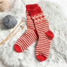 Striped Fair Isle Socks Knit Kit Red Red/White