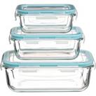 Set of 3 Clip Top Rectangular Glass Boxes Clear