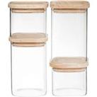 Set of 4 Stacking Glass Storage Jars Clear
