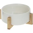 Ceramic Salad Bowl with Bamboo Stand White/Brown