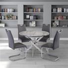 Alden 4 Seater Round Glass Top Dining Table, Marble Effect Grey