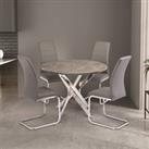 Paris 4 Seater Round Glass Top Dining Table, Concrete Grey