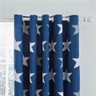 Navy Blue Stars Eyelet Curtains Navy Blue/White